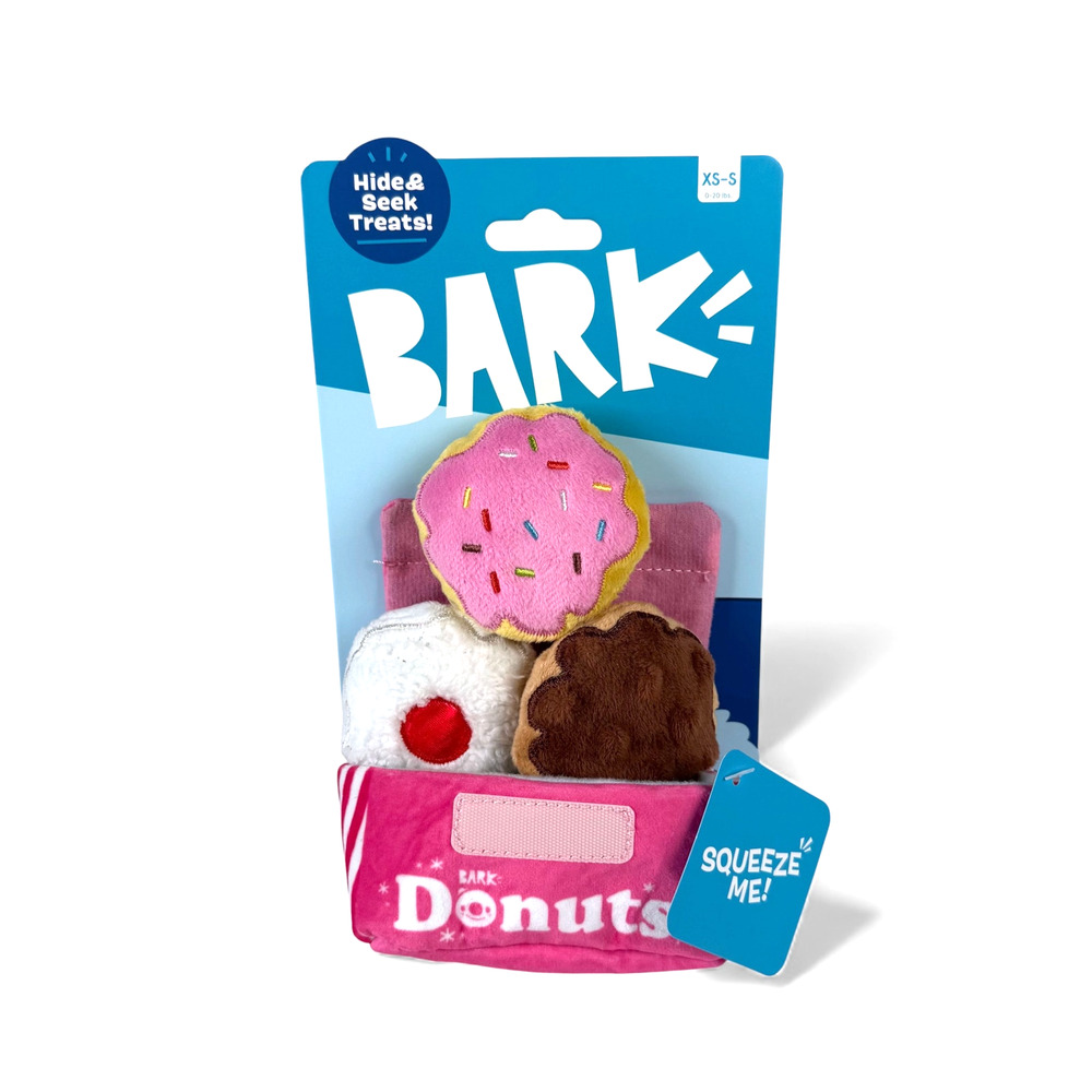 BARK Dog Toys Barker's Dozen Donuts Interactive Hide and Seek Plush Squeak Toy - Picture 2 of 5